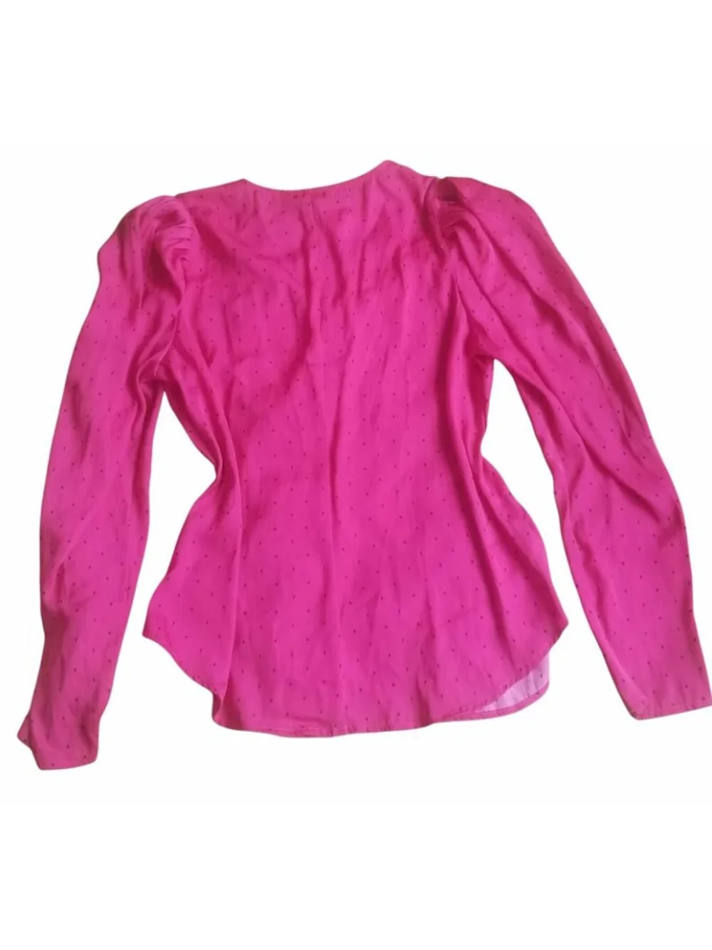 ⭐Sz XS Women Blouse Top Banana Republic Puff Sleeve Fuchsia navy polka dots NEW